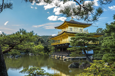 京都金阁寺全景摄影图