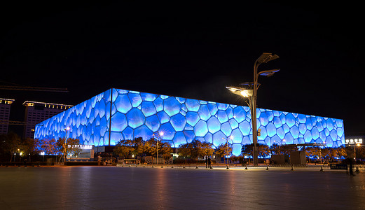 矢量国庆花摄影照片_水立方夜景摄影图