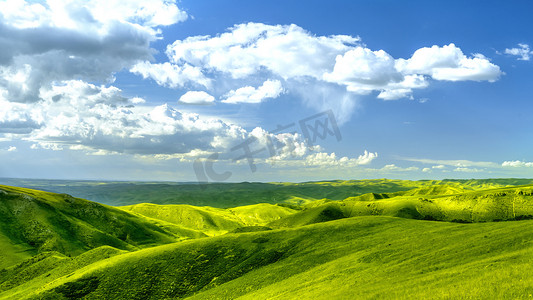 牧场图摄影照片_内蒙古高山牧场植被蓝天摄影图