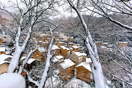 冬天房屋下雪摄影照片_冬天房屋下雪和树木摄影图