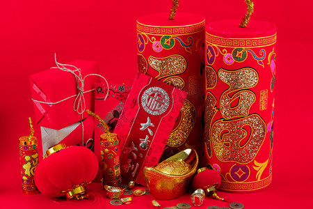 新年红包鞭炮装饰摄影图