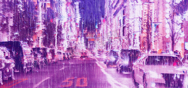紫色夜晚摄影照片_商街夜景层次背景
