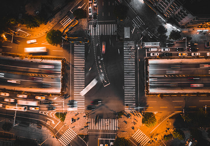 武汉十字路口俯视航拍夜景摄影图