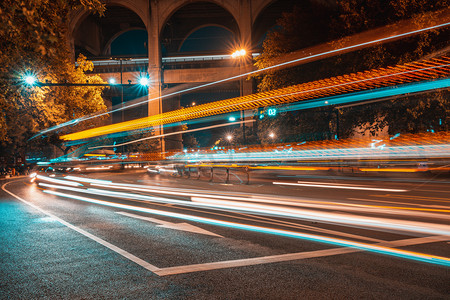 武汉城市街道车流光绘摄影图