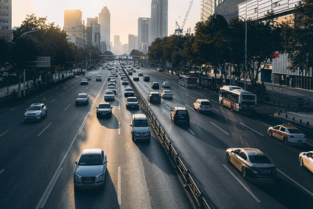 武汉城市街道交通车流摄影图