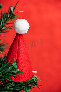 圣诞节装饰圣诞树和圣诞帽