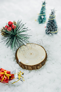 雪地里的紫貂摄影照片_雪地圣诞元素背景高清图