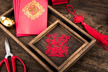 新年红包中国结红色剪纸