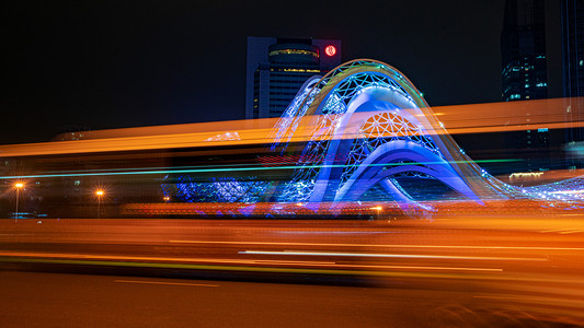 武汉城市街道光谷广场车流光绘摄影图