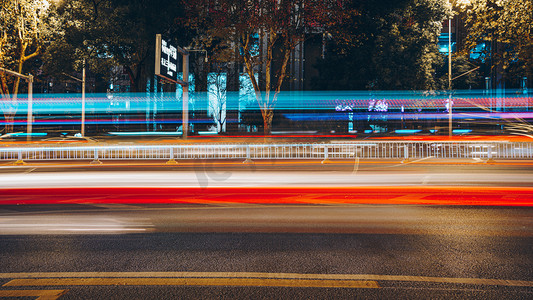 武汉城市街道交通车流光绘摄影图