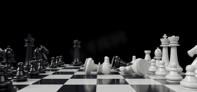 黑白摄影照片_C4D国际象棋背景