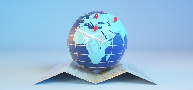 C4D地球地图飞机