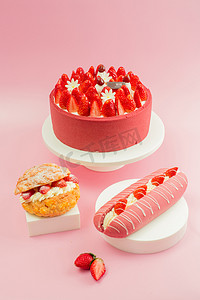 草莓蛋糕面包粉色烘焙
