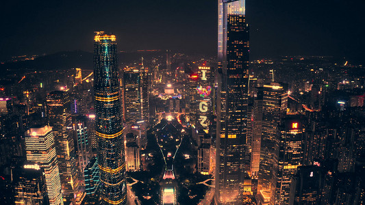 广州地标城市建筑航拍城市商务夜景摄影图