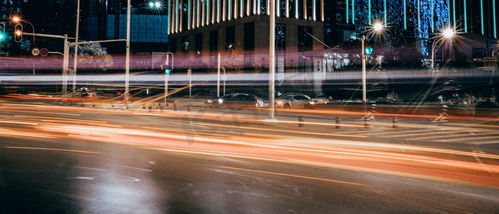 武汉城市街道交通车流光绘摄影图