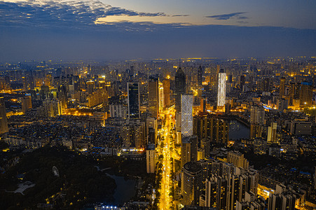 武汉城市建筑西北湖日落航拍摄影图