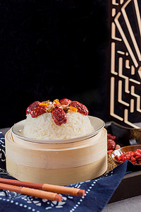中国风圆形山水摄影照片_新年八宝饭杂粮饭中国传统