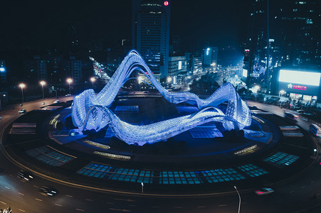 星河补习摄影照片_武汉城市建筑光谷星河广场夜景航拍摄影图