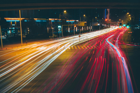武汉城市大智路交通车流夜景光绘摄影图
