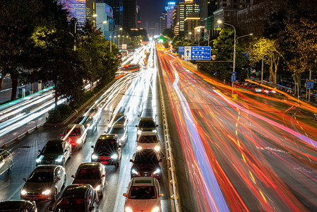 武汉城市街道中南路交通光绘摄影图