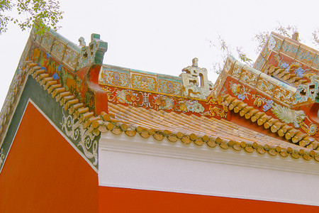 复古红墙摄影照片_故宫屋顶