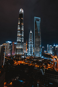 四件套主图摄影照片_上海城市地标CBD陆家嘴三件套夜景