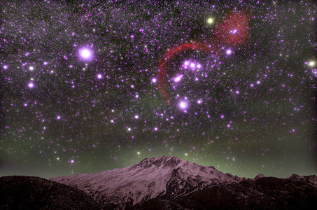 紫色摄影照片_来古冰川星空夜晚猎户座室外摄影图配图