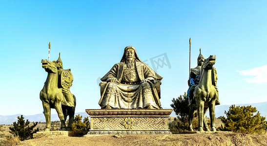 成吉思汗铜像上午旅游户外素材摄影图配图