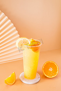 夏天饮料简约网红清新橙子汁饮品水果茶饮摄影图配图