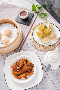 港式茶横幅广告摄影照片_港式广式早点早茶美食食品摄影图配图