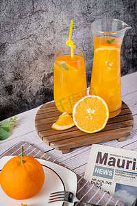 橙子新鲜果汁水果营养健康摄影图配图