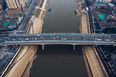 武汉城市交通下午交通月湖桥航拍摄影图配图