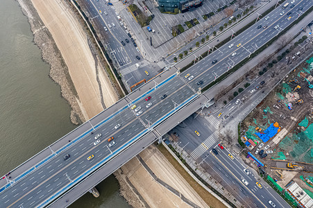 武汉城市交通白天交通月湖桥俯拍航拍摄影图配图