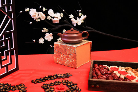 春节中国传统室内茶文化坚果迎新春摄影图配图