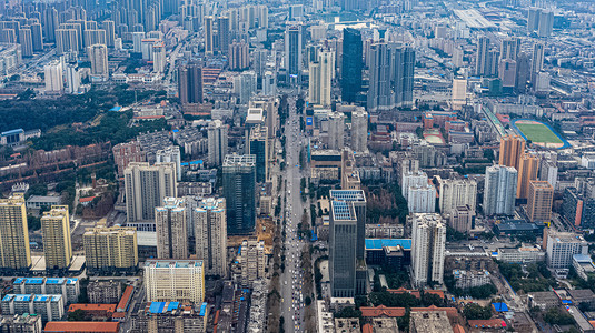 高空拍摄摄影照片_武汉城市建筑群白天建筑群中南路俯视航拍摄影图配图