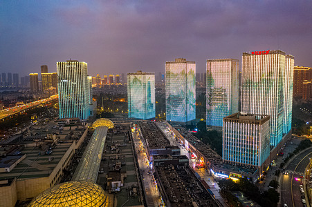 武汉城市建筑群夜晚建筑群三角湖万达航拍摄影图配图