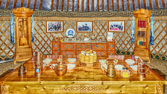 蒙古包餐具食品上午餐具室内素材摄影图配图
