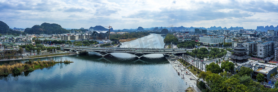 全景桂林春天解放桥山水城市风光风景航拍摄影图配图