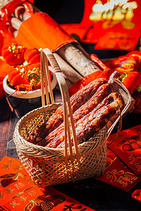 年货摄影照片_腊肠春节肉类传统中式腊制品摄影图配图