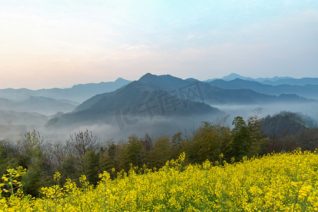 山峰清晨油菜花山区无摄影图配图