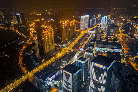 武汉城市建筑群夜晚建筑群楚河汉街航拍摄影图配图