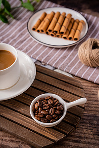 咖啡豆点心热咖啡下午茶食品摄影图配图