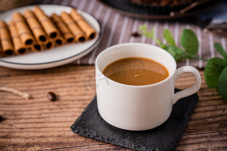 下午茶热咖啡用品点心美食摄影图配图