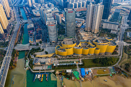 武汉城市建筑白天建筑万达电影乐园俯拍摄影图配图