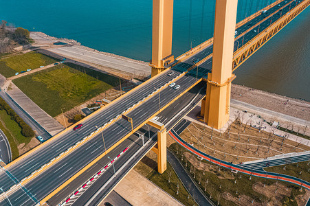 武汉城市建筑白天建筑杨泗港桥头航拍摄影图配图