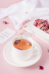 玫瑰养生茶摄影照片_玫瑰花茶泡茶养生茶饮茶水摄影图配图