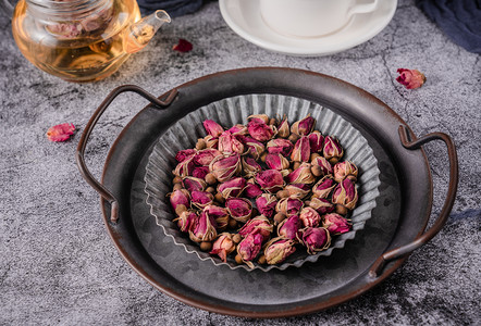 茶茶饮摄影照片_玫瑰花茶茶饮食材茶干摄影图配图