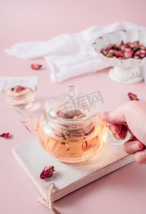 茶饮花茶玫瑰养生茶艺摄影图配图