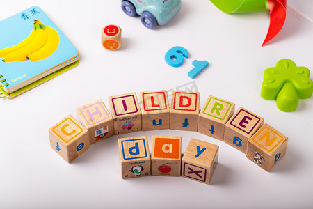 六一儿童玩具积木方块摄影图配图