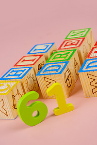儿童节立体组合字母彩色积木摄影图配图
